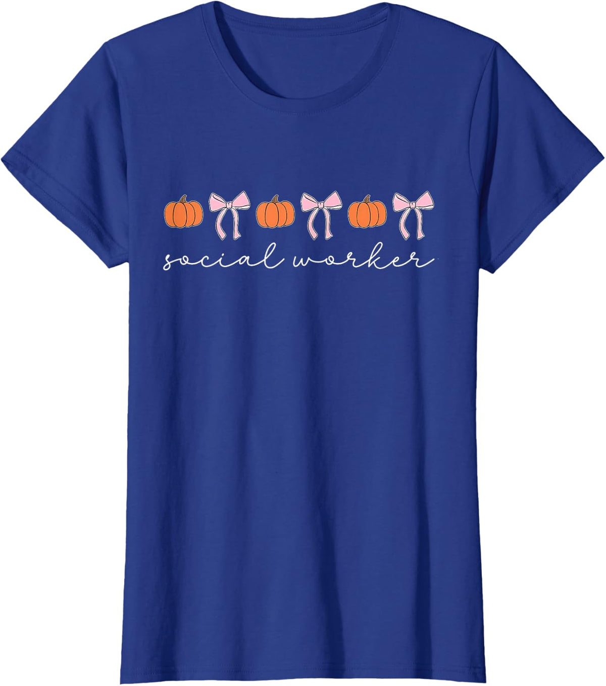 Coquette Bow Pumpkin Social Worker Fall Autumn Thanksgiving T-Shirt - Royal Blue