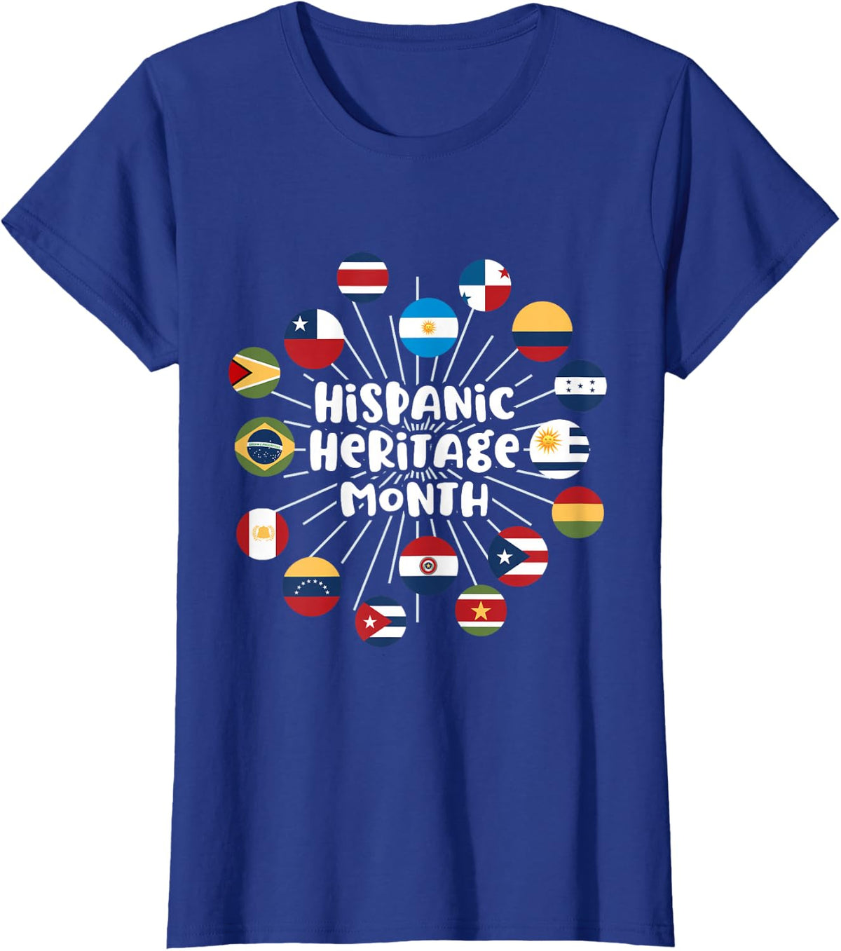 Hispanic Heritage Month All Countries Flag Inspiration Pride T-Shirt - Royal Blue