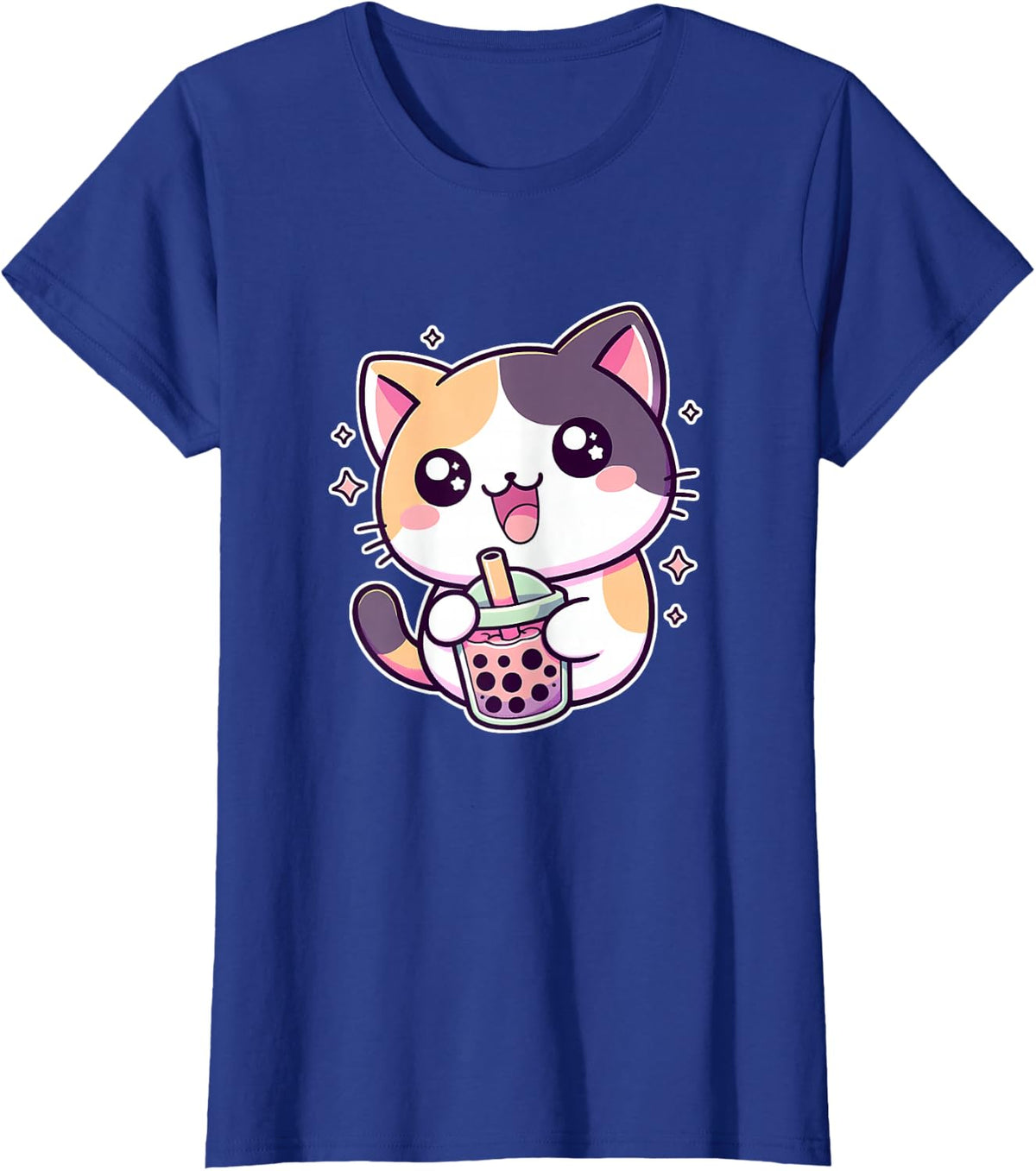 Pastel Goth Calico Cat Bubble Tea Tee Cute Kawaii Cat T-Shirt - Royal Blue