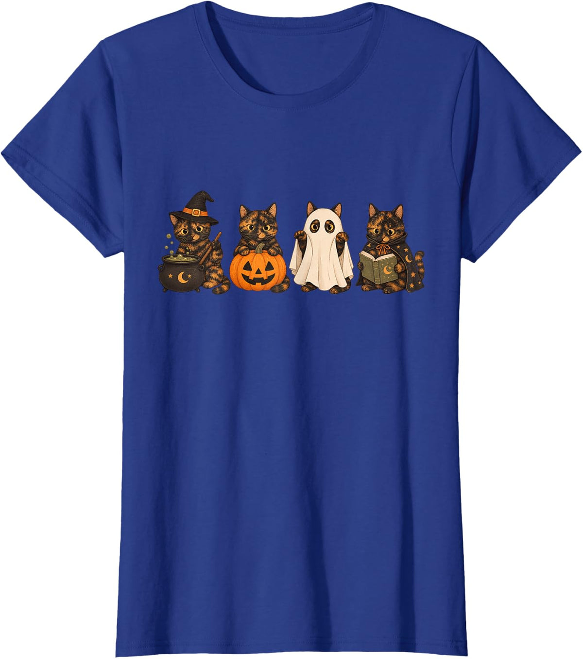 Cute Halloween Tortoiseshell Cats Pumpkin T-Shirt - Royal Blue