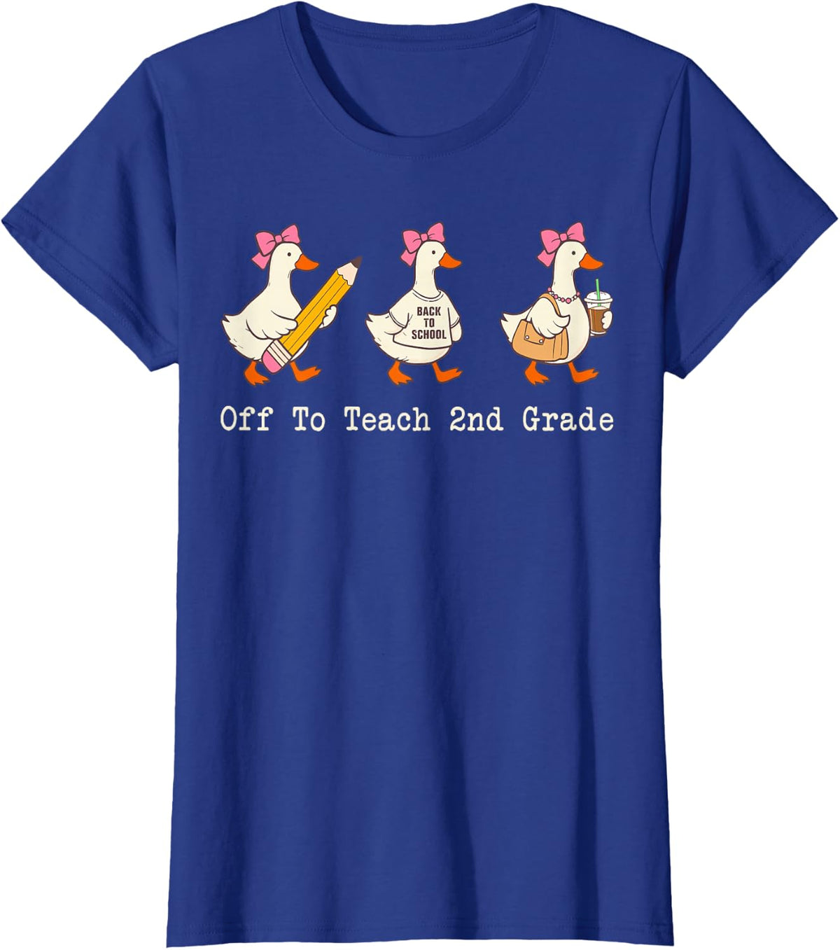 Off to Teach 2nd Grade Teacher Funny Back to School Goose T-Shirt - Royal Blue