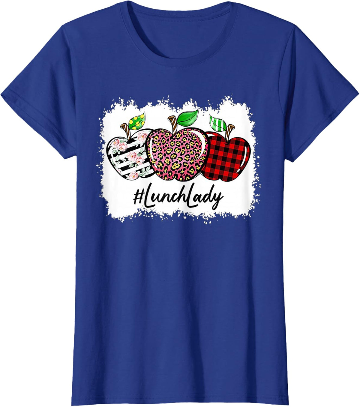 Teach Love Inspire Lunch Lady Red Plain Apple Leopard T-Shirt - Royal Blue