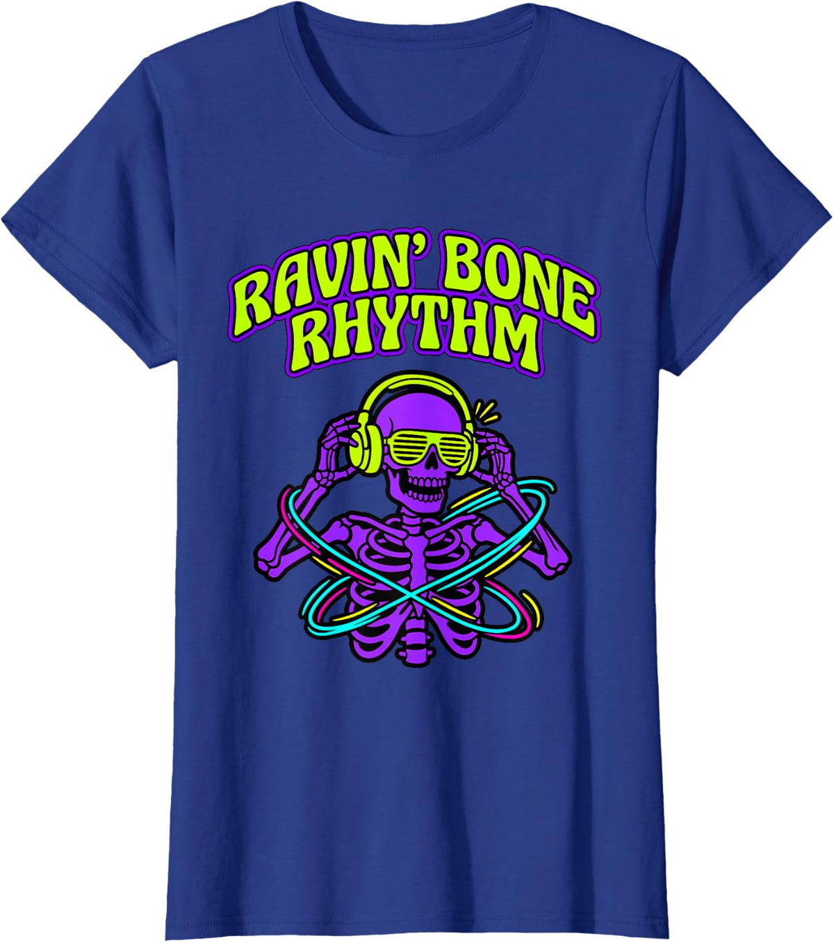 Halloween Rave Skeleton Bone Rhythm Techno EDM Party T-Shirt - Royal Blue