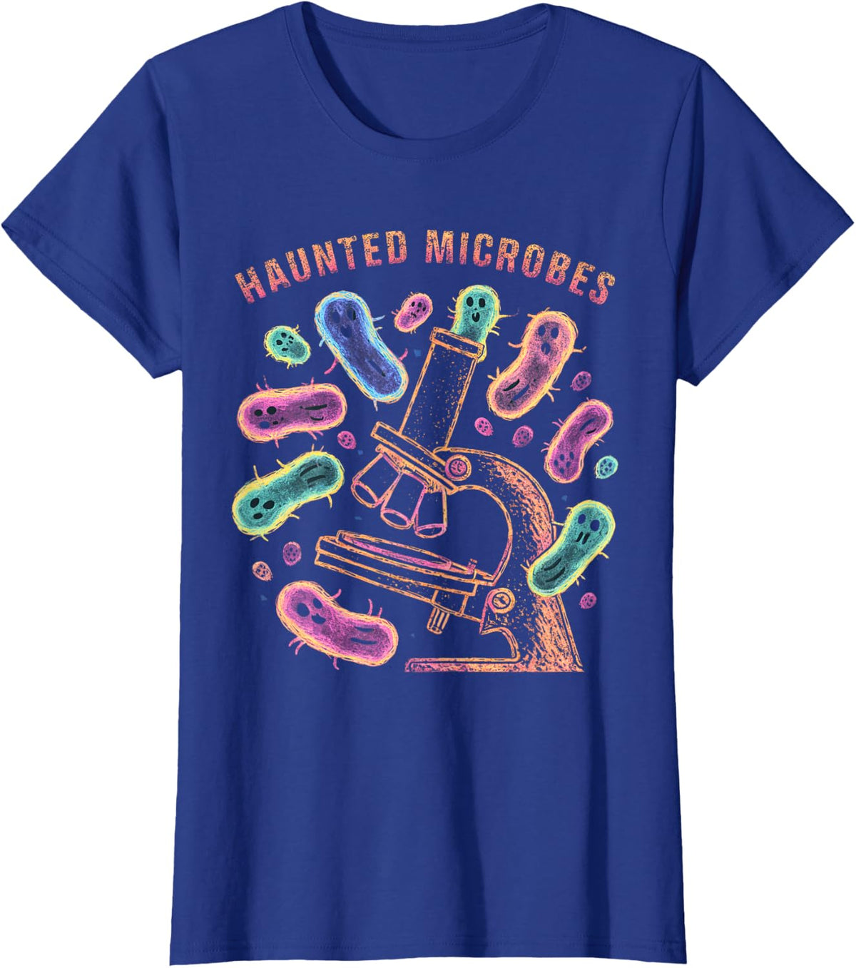 Haunted Microbes Funny Microbiology Halloween T-Shirt Tee for Science Lovers - Royal Blue
