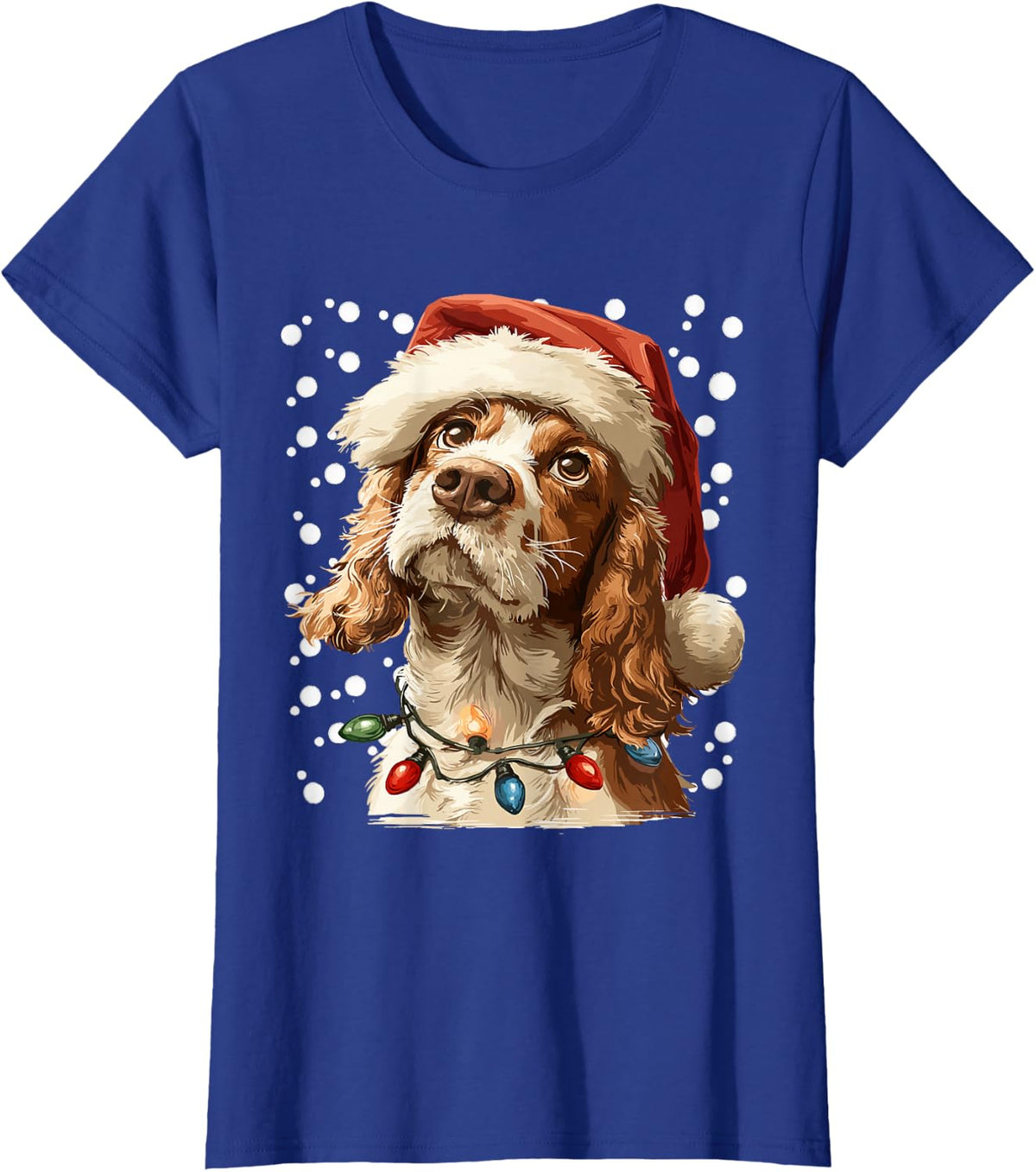 Christmas Cocker with Santa Hat Festive Lights and Snow Xmas T-Shirt - Royal Blue