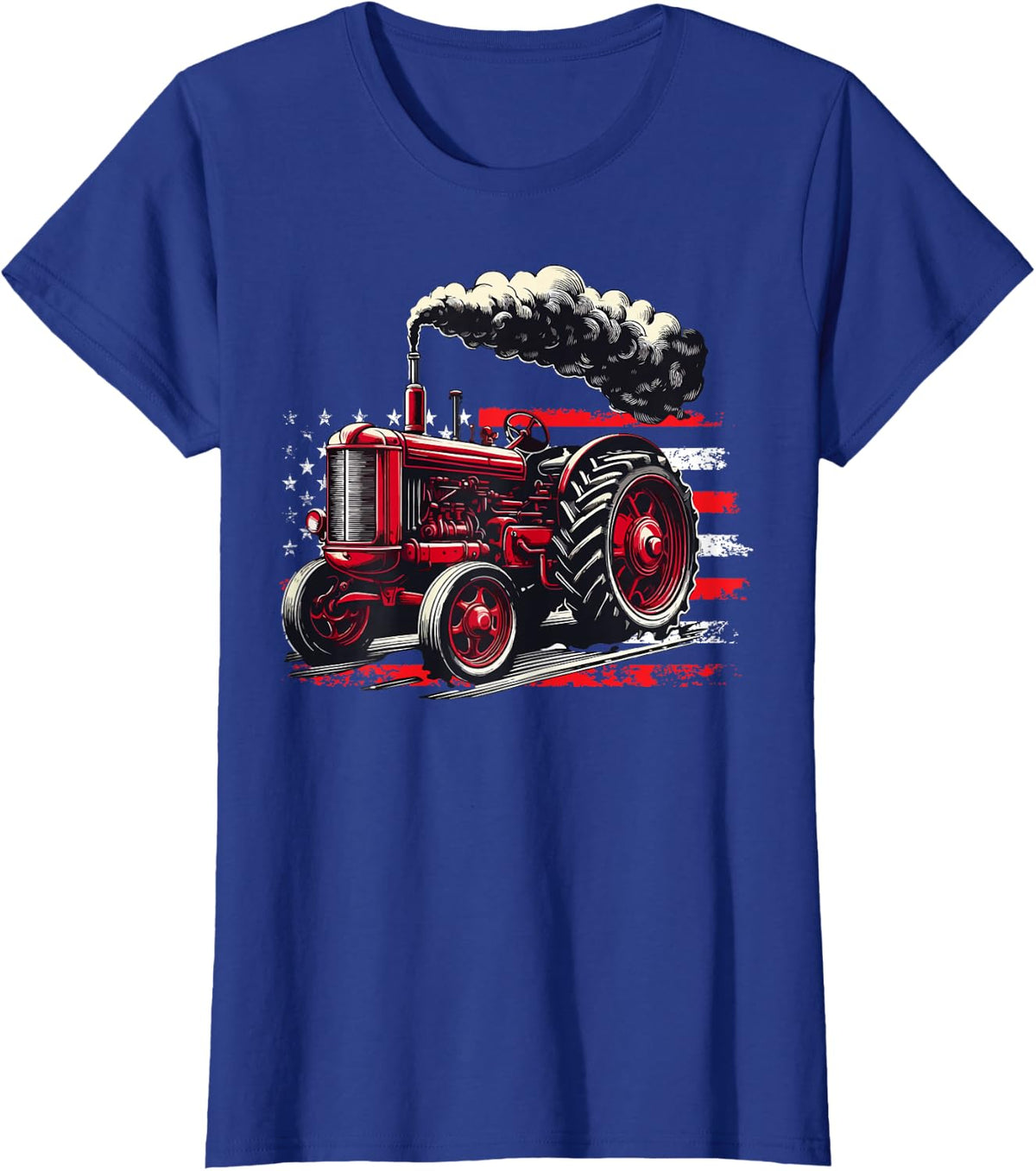 American Farmer Tractor American Flag Patriotic USA Farm T-Shirt - Royal Blue