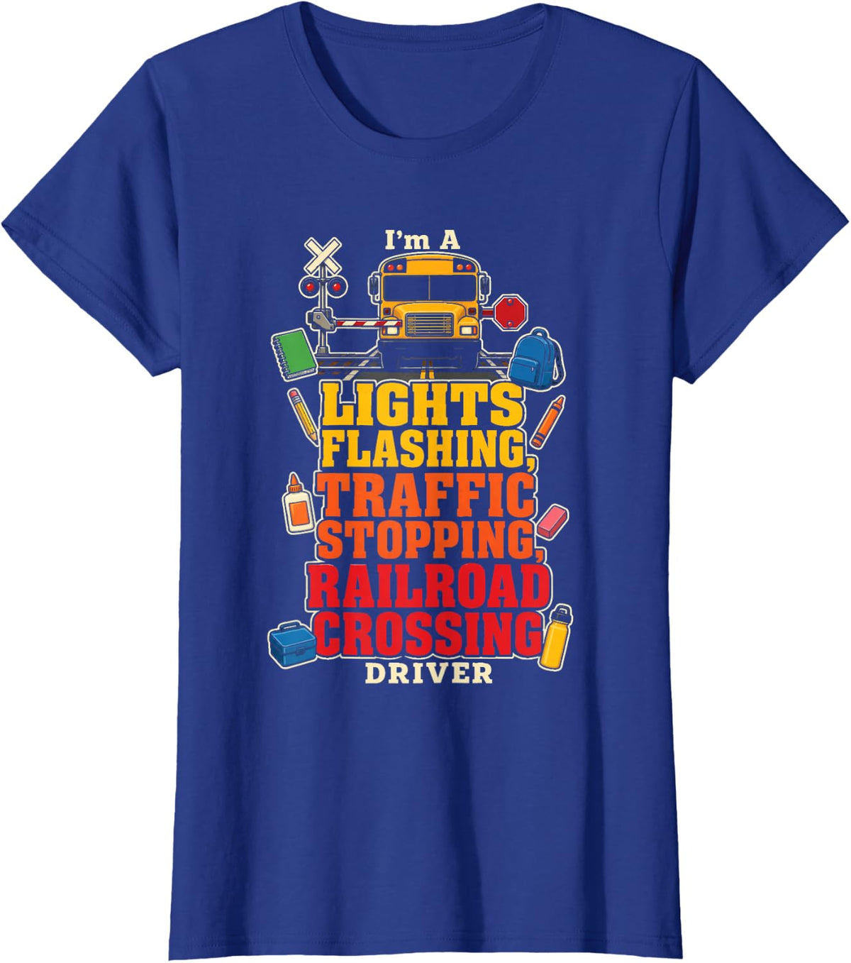 School Bus Driver Lights Flashing Traffic Stopping T-Shirt - Royal Blue