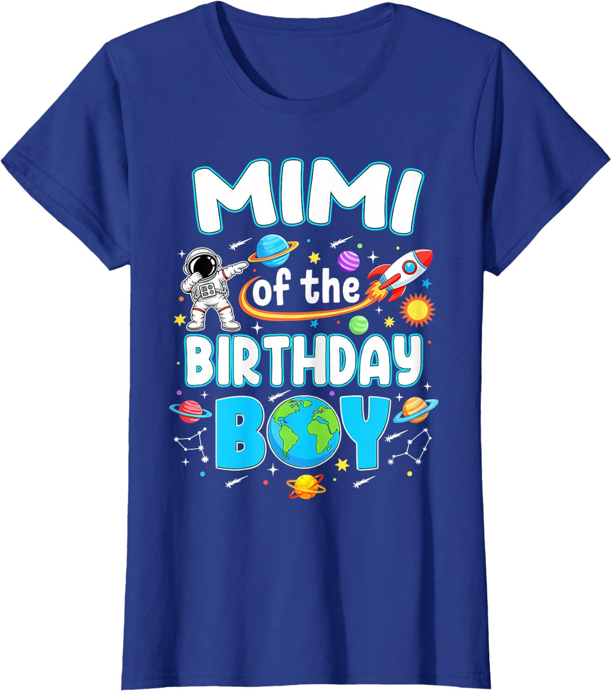 Mimi of The Birthday Boy Astronaut Family Space Planets T-Shirt - Royal Blue