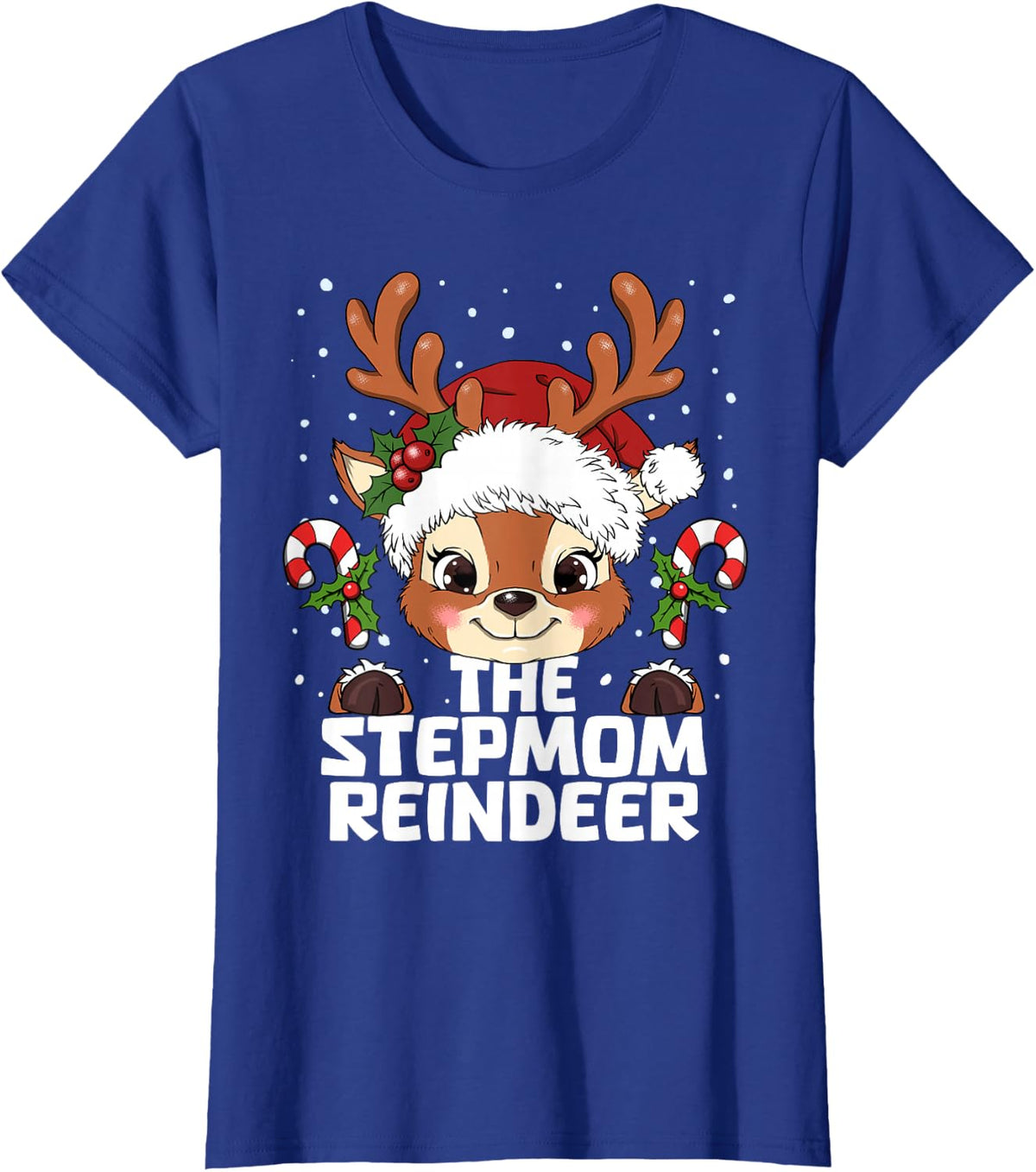Stepmom Reindeer Matching Christmas T-Shirt - Royal Blue