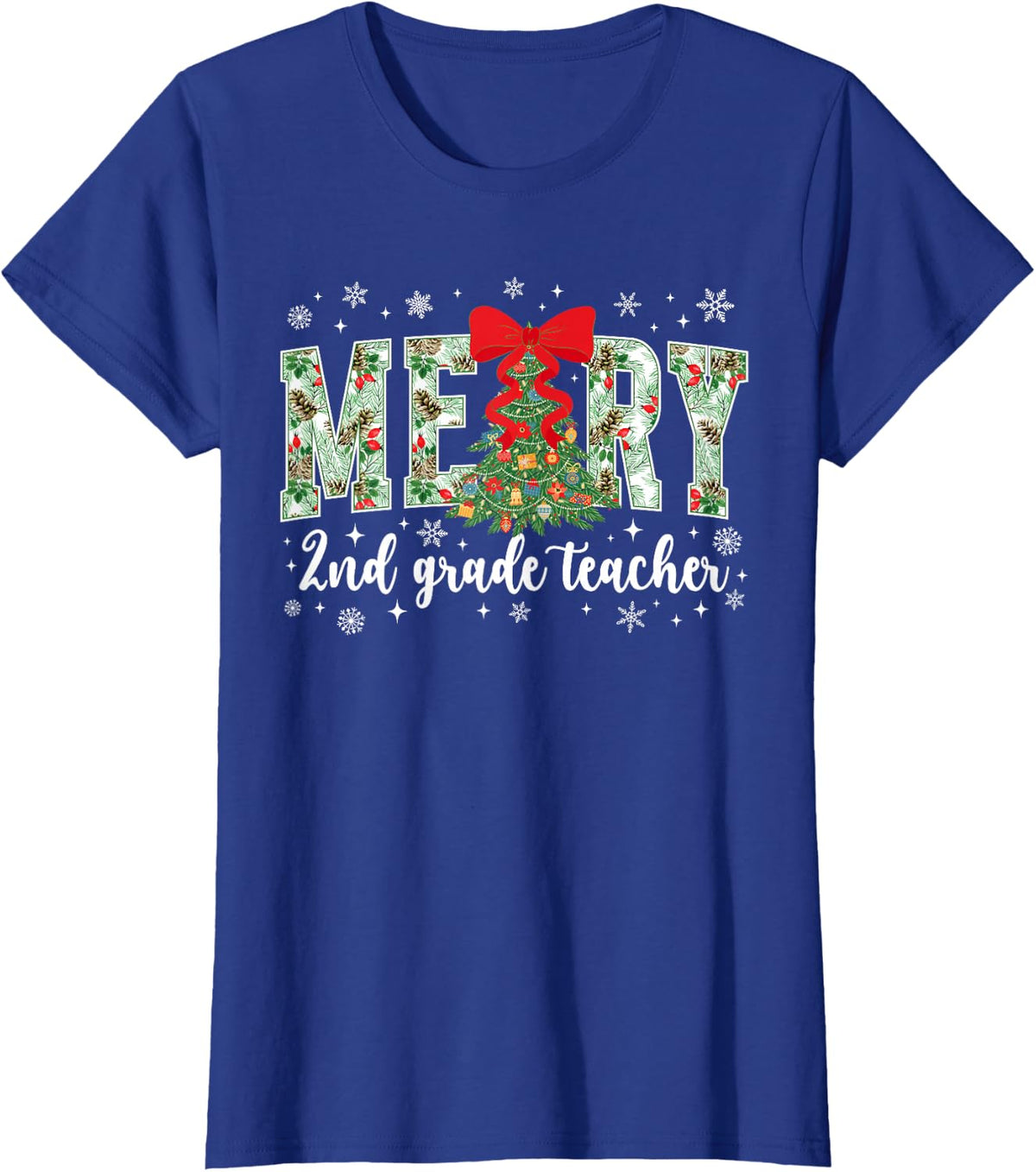 Merry 2nd Grade Teacher Christmas Second Grade Teacher Xmas T-Shirt - Royal Blue