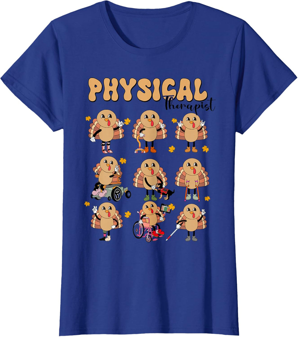 One Thankful Physical Therapist Turkey Thanksgiving PT PTA T-Shirt - Royal Blue