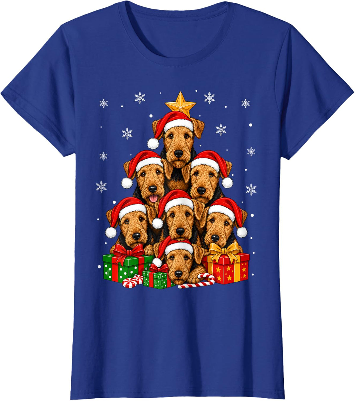 Airedale Terrier Dog Christmas Tree Cute Festive Puppy Xmas T-Shirt - Royal Blue