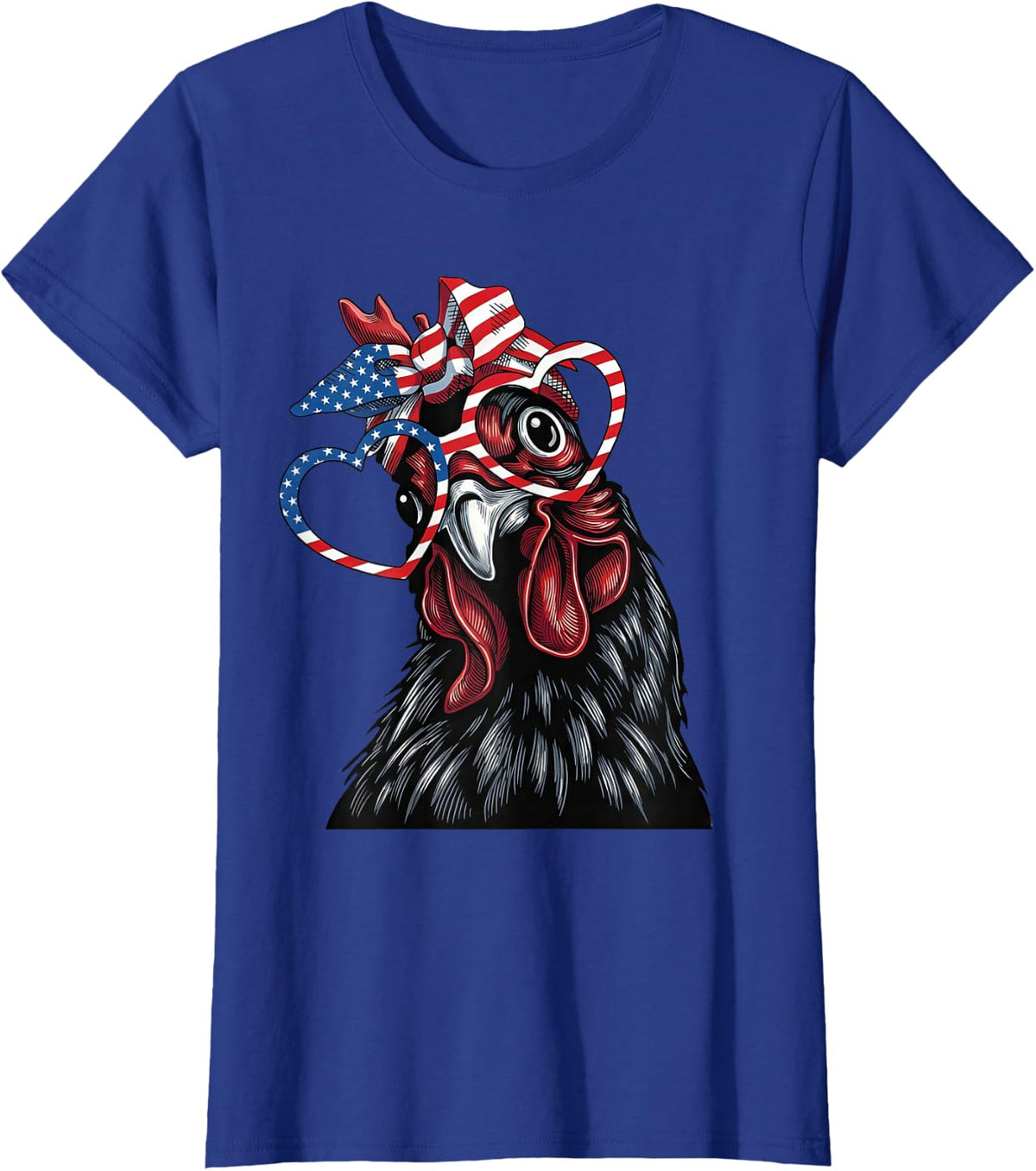 4th of July Patriotic Chicken American Flag Heart T-Shirt - Royal Blue