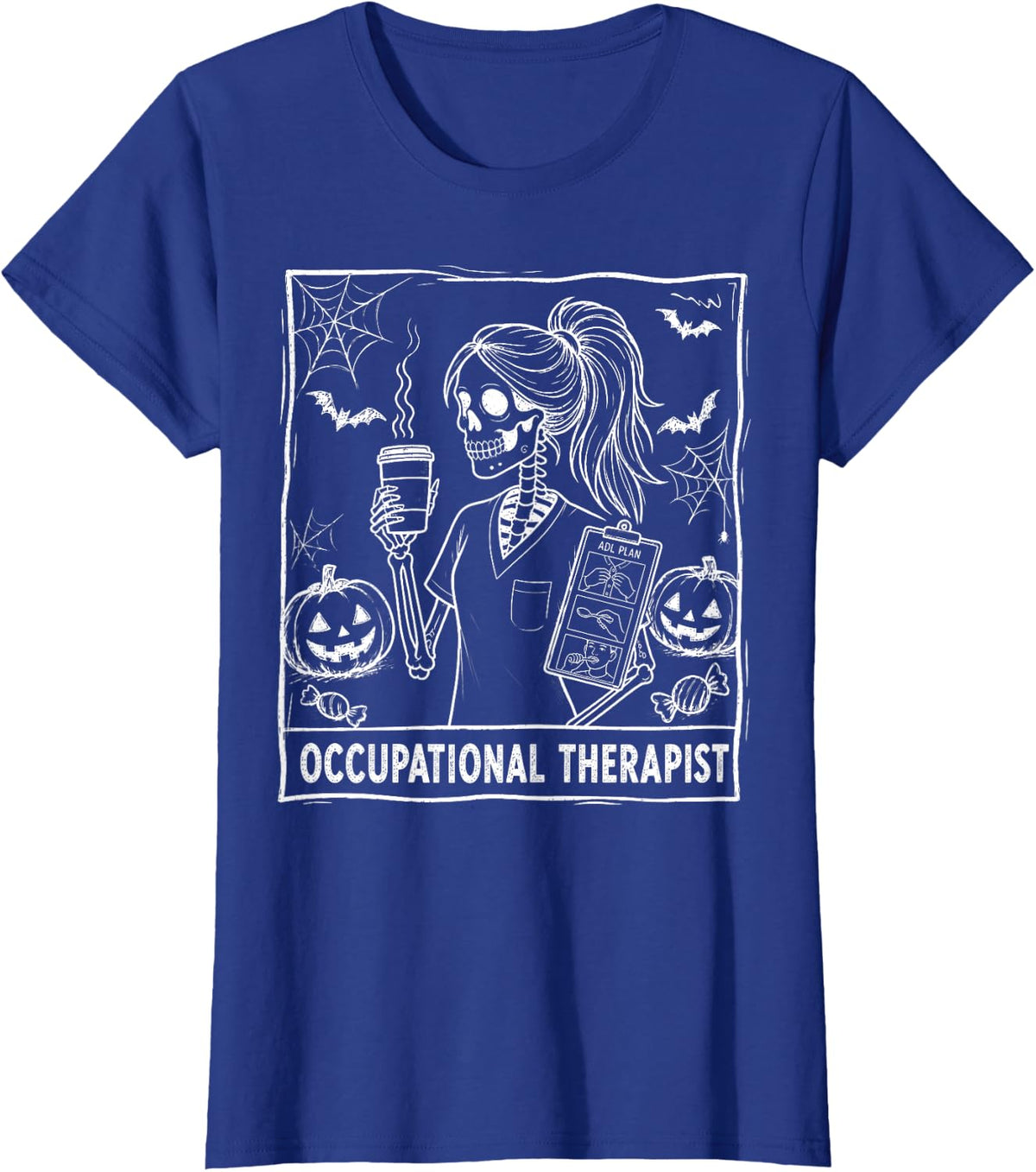 Retro Skeleton Occupational Therapist Halloween Spooky OTA T-Shirt - Royal Blue