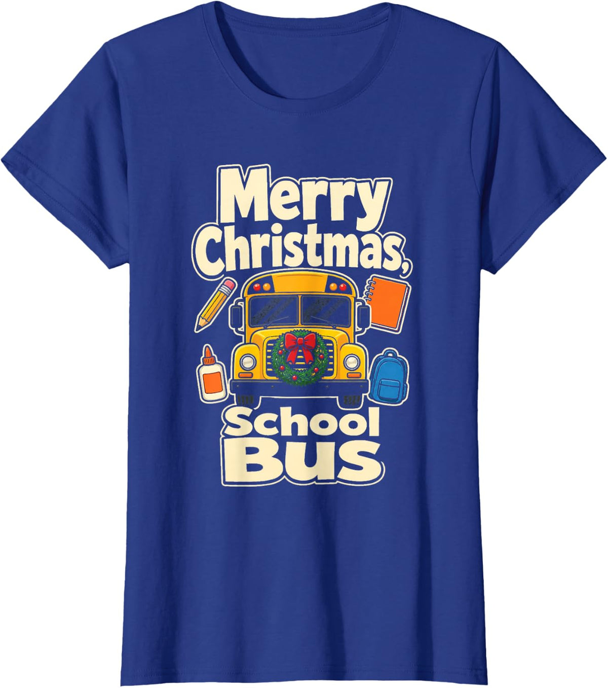 School Bus Driver Merry Christmas Elementary Gift T-Shirt - Royal Blue