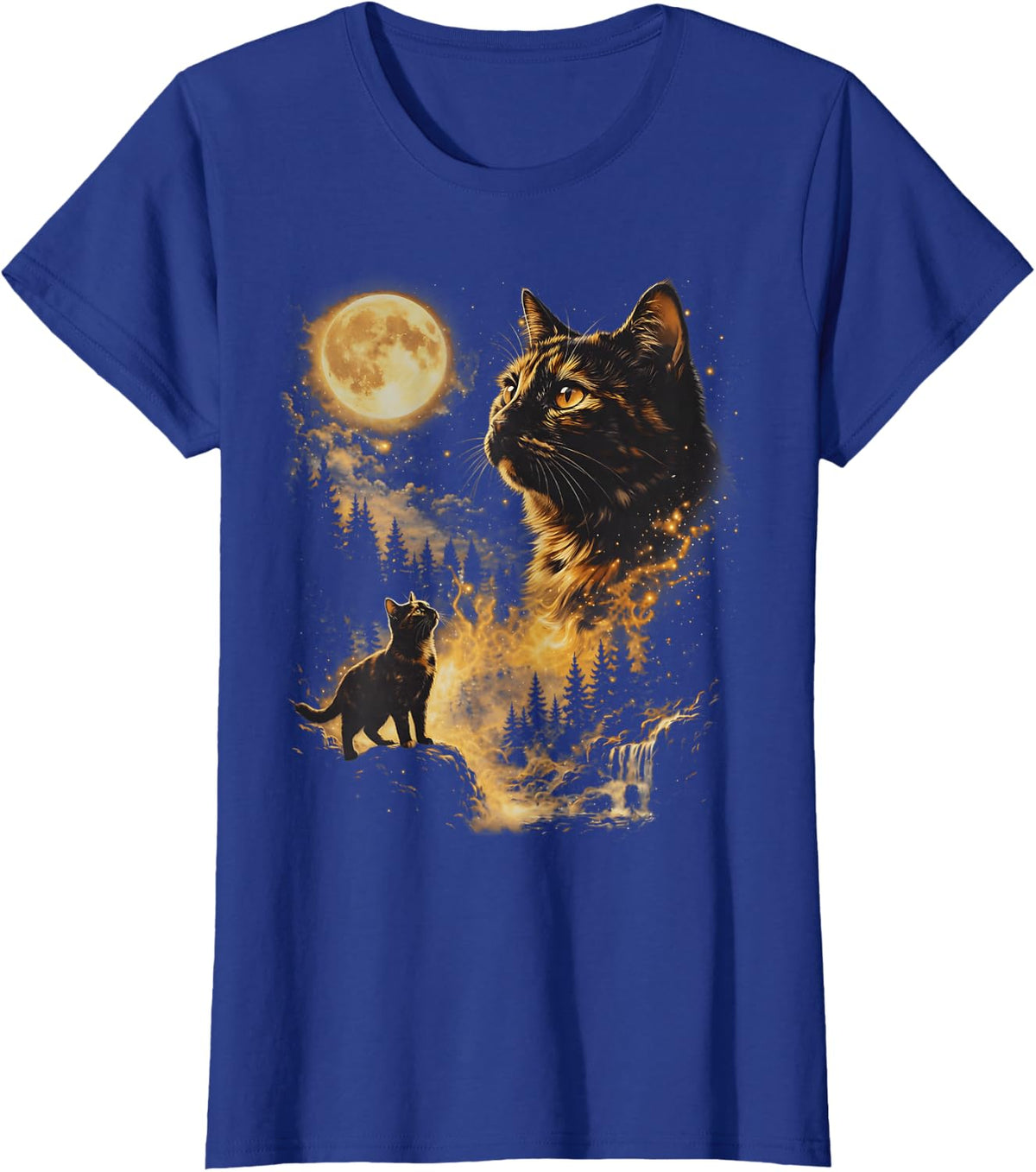 Tortoiseshell Cat Howling at Moon 90's Retro Cat Lover T-Shirt - Royal Blue