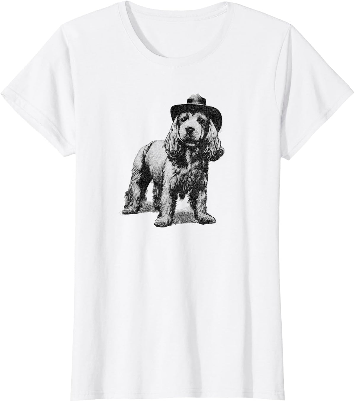 Vintage Cute Cocker Spaniel Cowboy Funny Western Dog T-Shirt - White