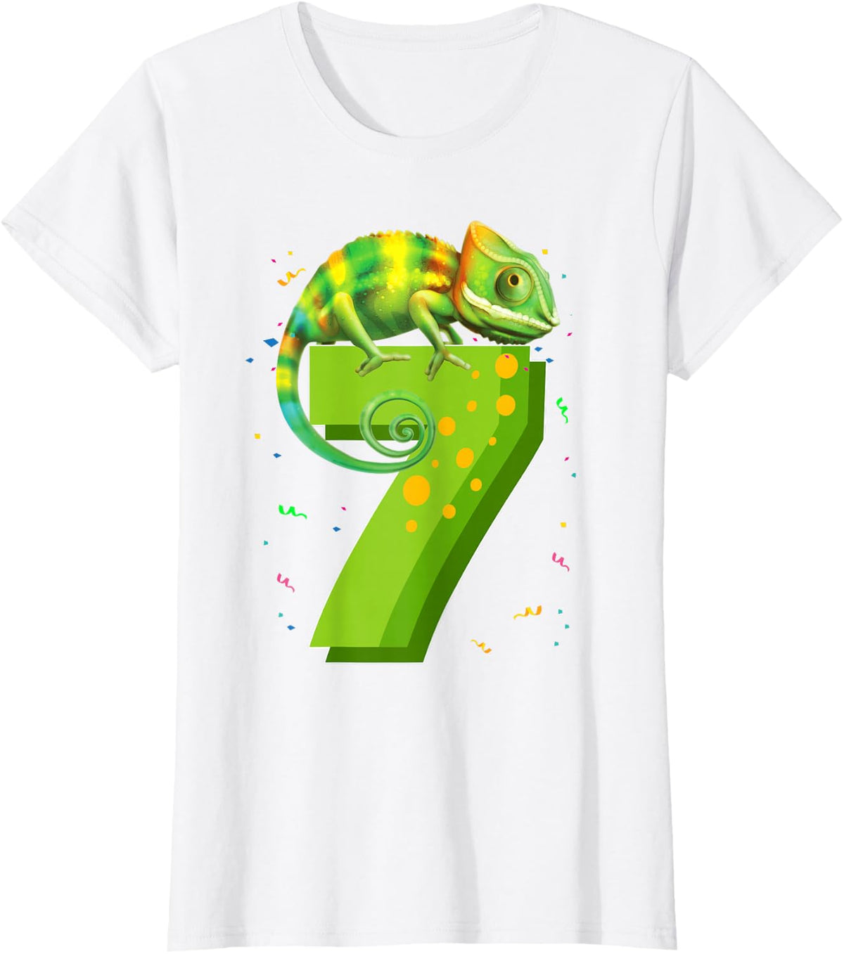 7 Year Old Birthday Shirt Chameleon Themed Party Tee 7th Birthday T-Shirt - White