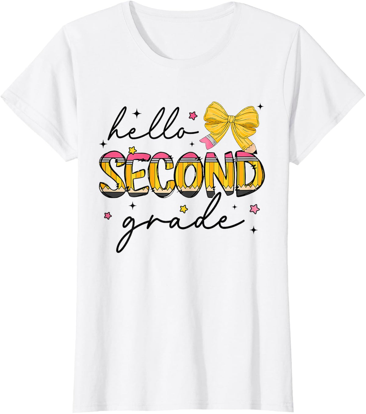 Back to School 2nd Grade Teacher T-Shirt Coquette Bow Pencil Tee Girls Women - White