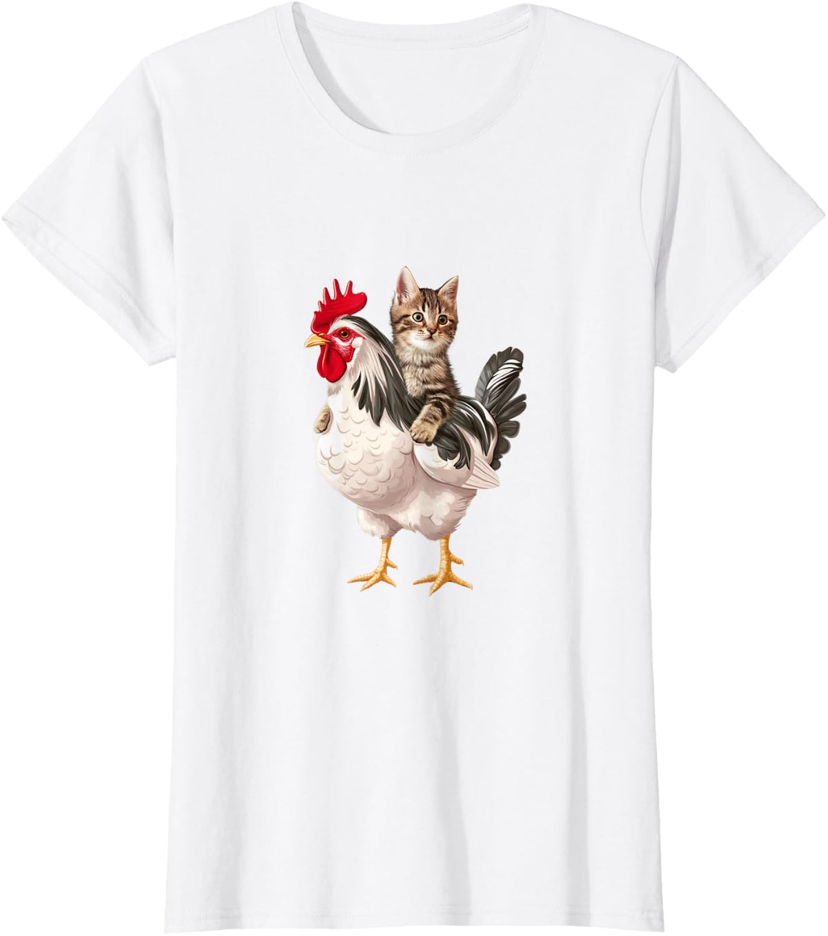Cat Riding Chicken Funny Chicken Lover T-Shirt - White