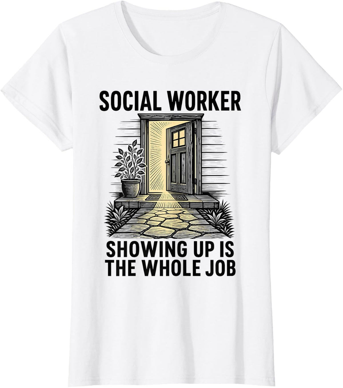 Social Worker Showing Up Open Door T-Shirt - White