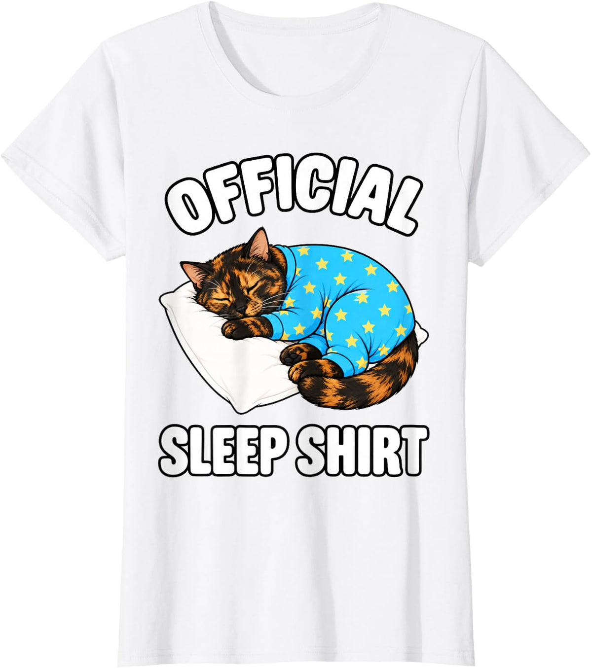 Tortoiseshell Cat Sleeping Pajamas Official Sleepshirt Cute T-Shirt - White