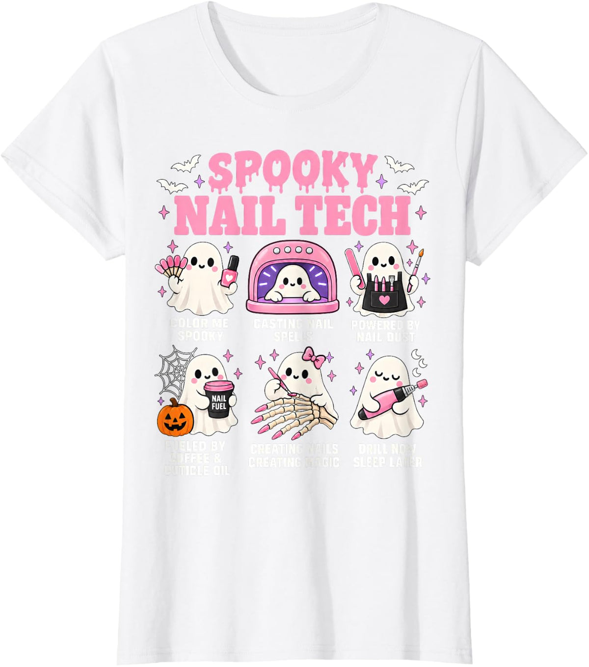 Spooky Nail Tech Ghost Manicurist Halloween T-Shirt - White