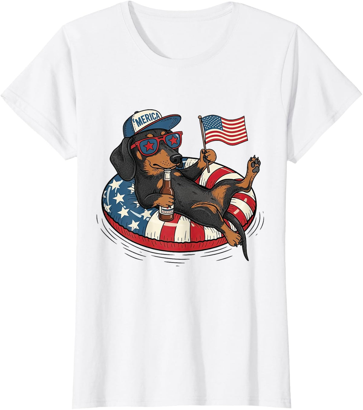 'Merica Dachshund 4th of July American Flag Weiner Dog Lover T-Shirt - White
