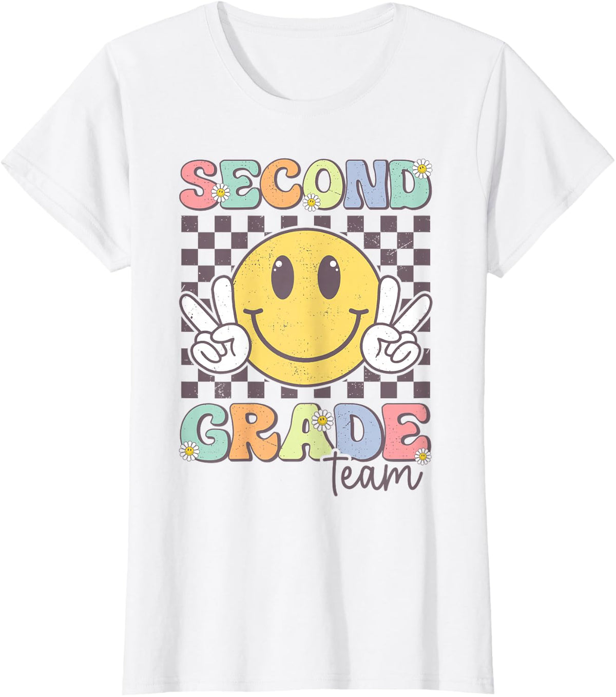 Second Grade Team Smile Face Tees 2nd Grade Back To School T Shirts For Kids Teachers - White