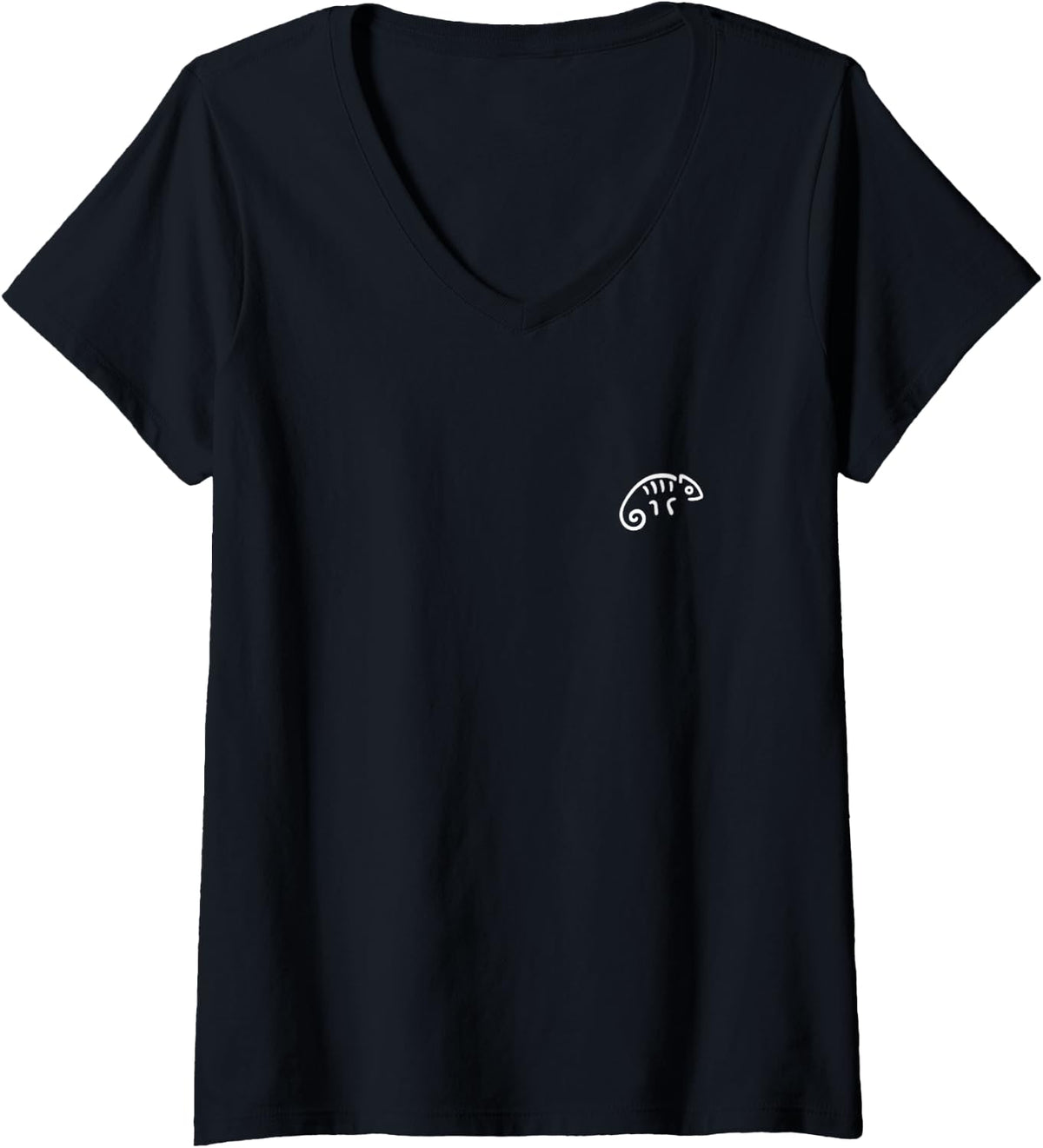 Women's Simple Minimalist Badge Patch Line Art Chameleons Chameleon V-Neck T-Shirt - Black