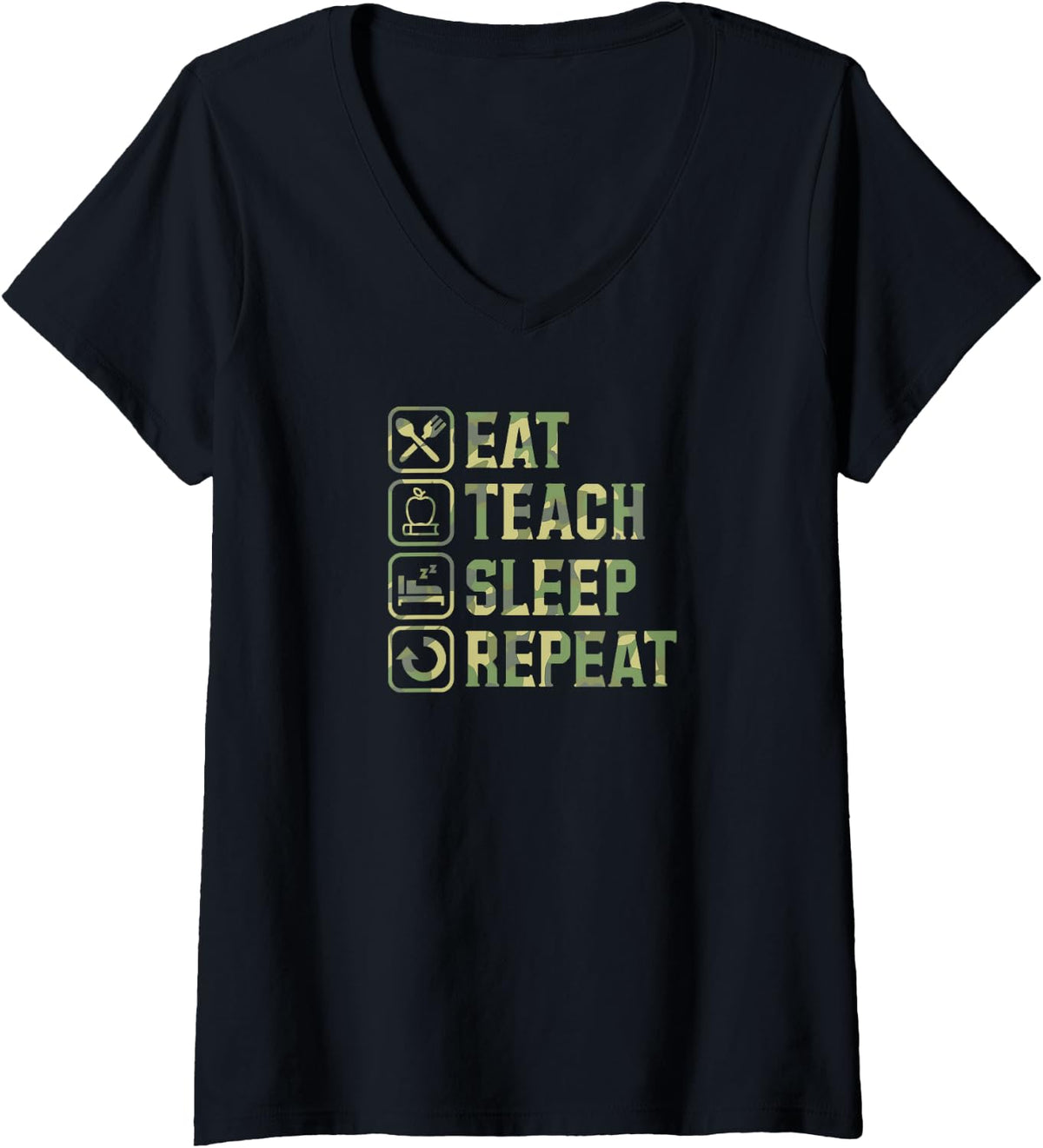 Women's Eat Teach Sleep Repeat V-Neck T-Shirt - Black