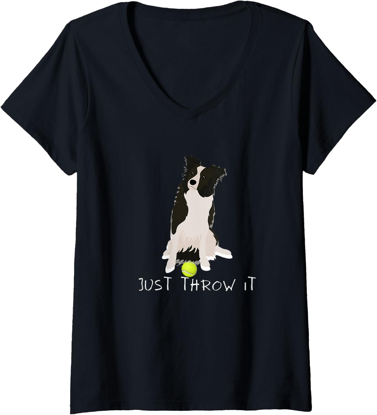 Women's Dog Lover Just Throw it Funny Border Collie Dog Lover V-Neck T-Shirt - Black