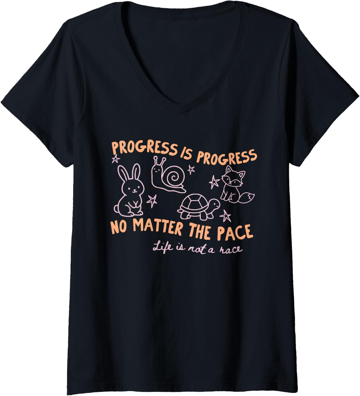 Women's Progress is Progress No Matter The Pace SPED Woodland Animal V-Neck T-Shirt - Black