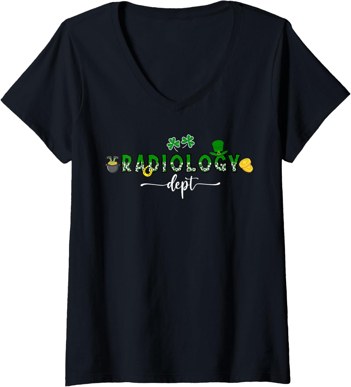 Women's Radiology Dept Leopard Shamrock X-Ray Tech St Patricks Day V-Neck T-Shirt - Black