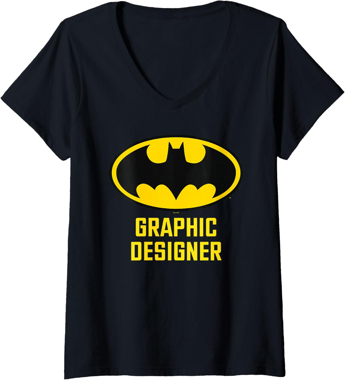 Women's Batman Bat Graphic Designer V-Neck T-Shirt - Black