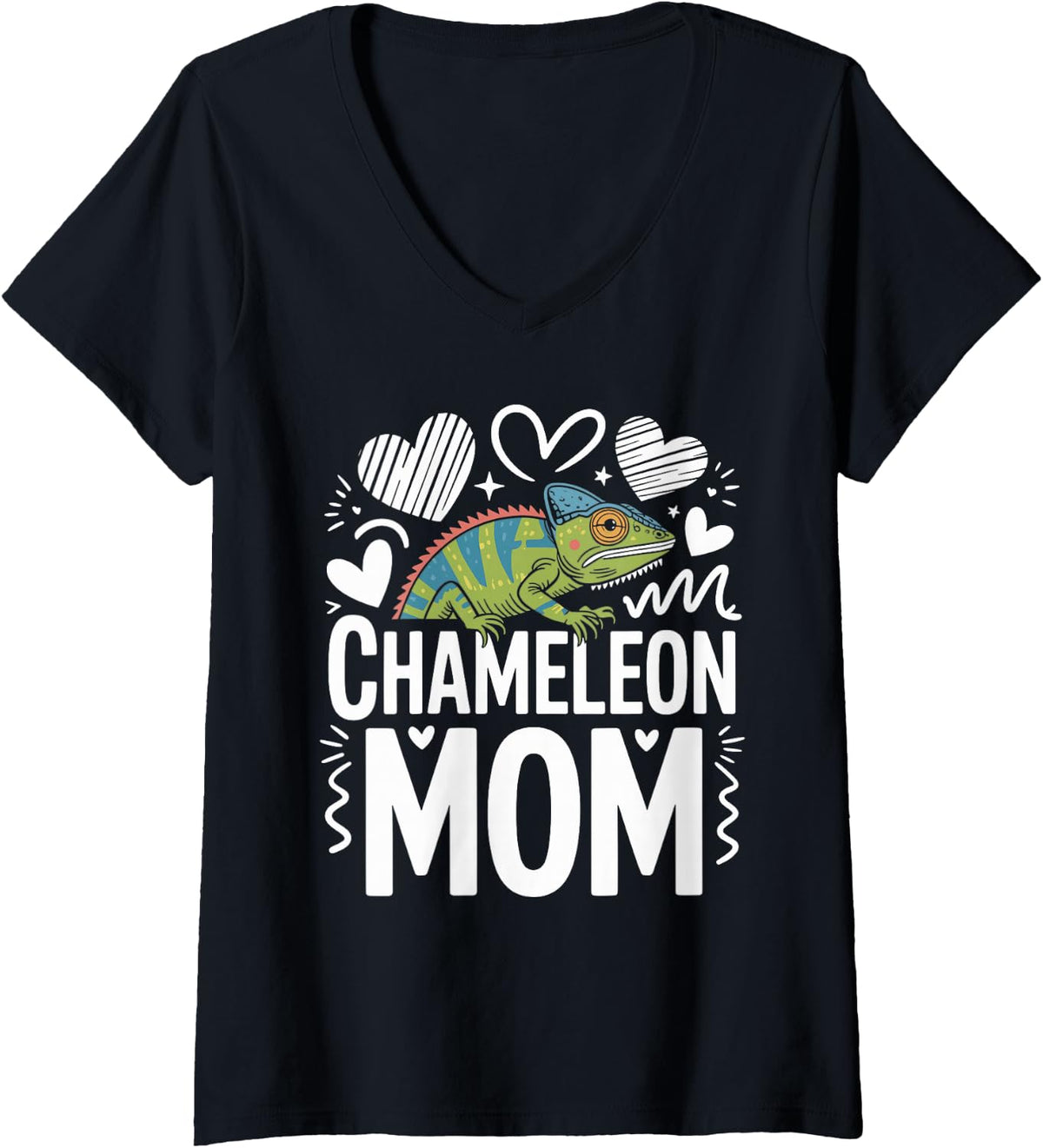 Women's Chameleon Mom Chameleons V-Neck T-Shirt - Black