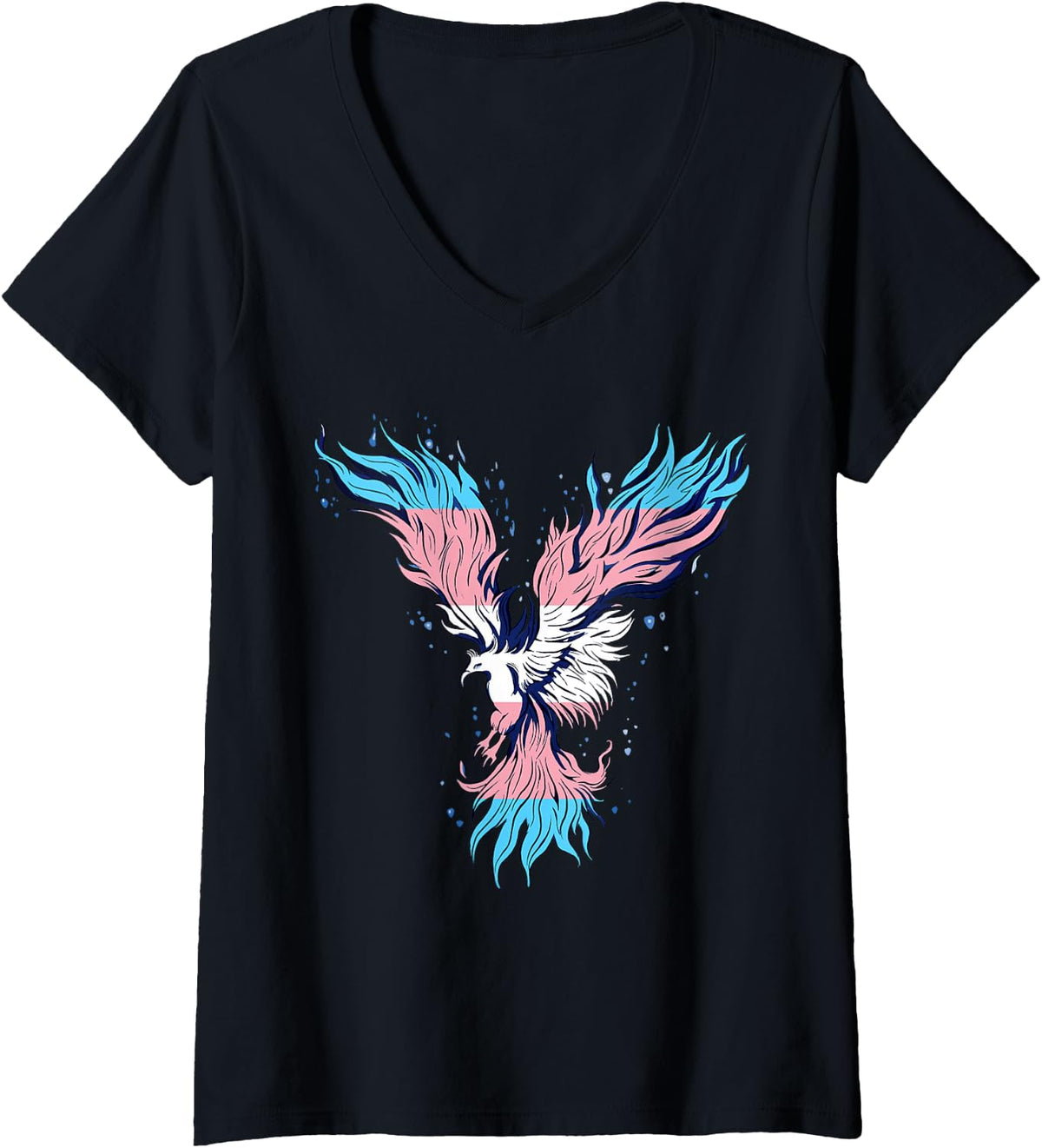 Womens Transgender Phoenix Reborn Transsexual Flag LGBT Trans Bird V-Neck T-Shirt - Black