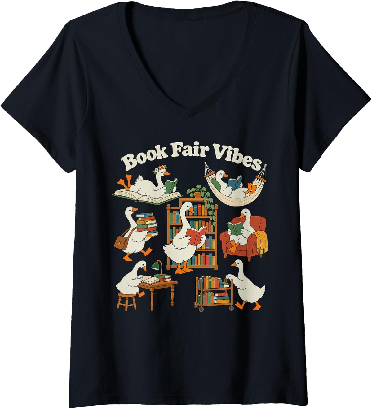Women's Book Fair Vibes School Book Fair Teachers Librarians Reading V-Neck T-Shirt - Black