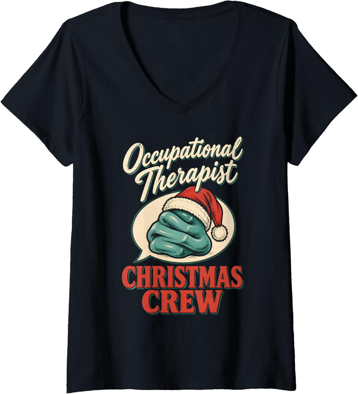 Women's Occupational Therapist Christmas Crew Vintage Holiday V-Neck T-Shirt - Black