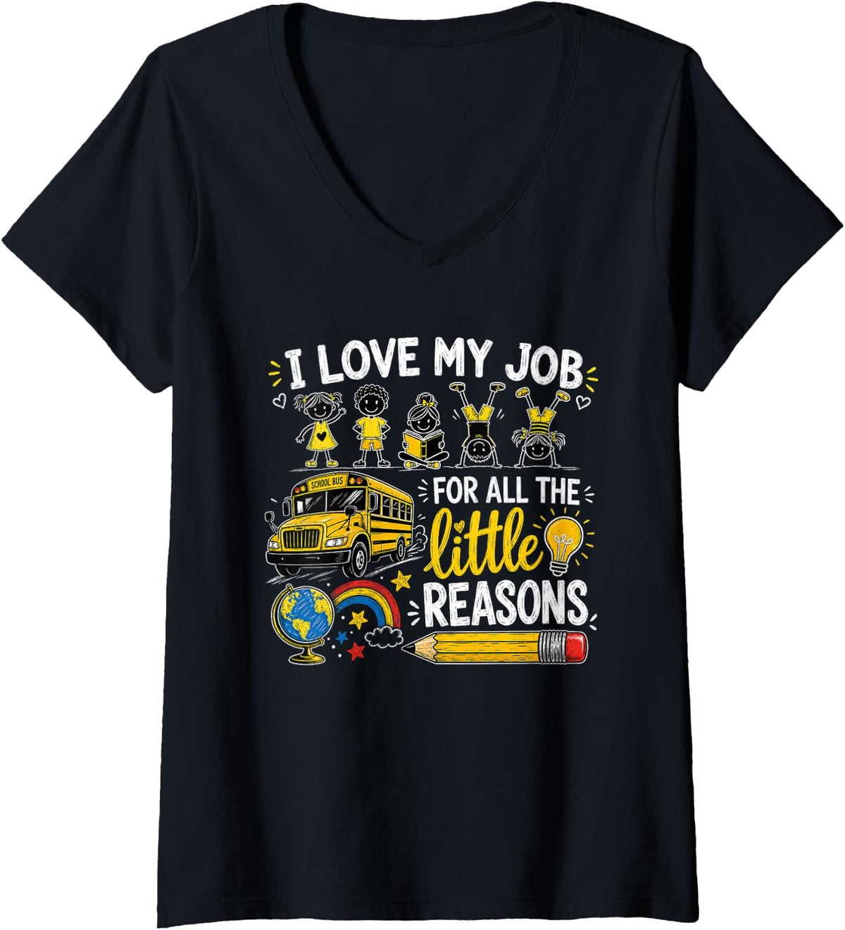 Women's Back to School Bus Driver First Day Classroom Transportation V-Neck T-Shirt - Black