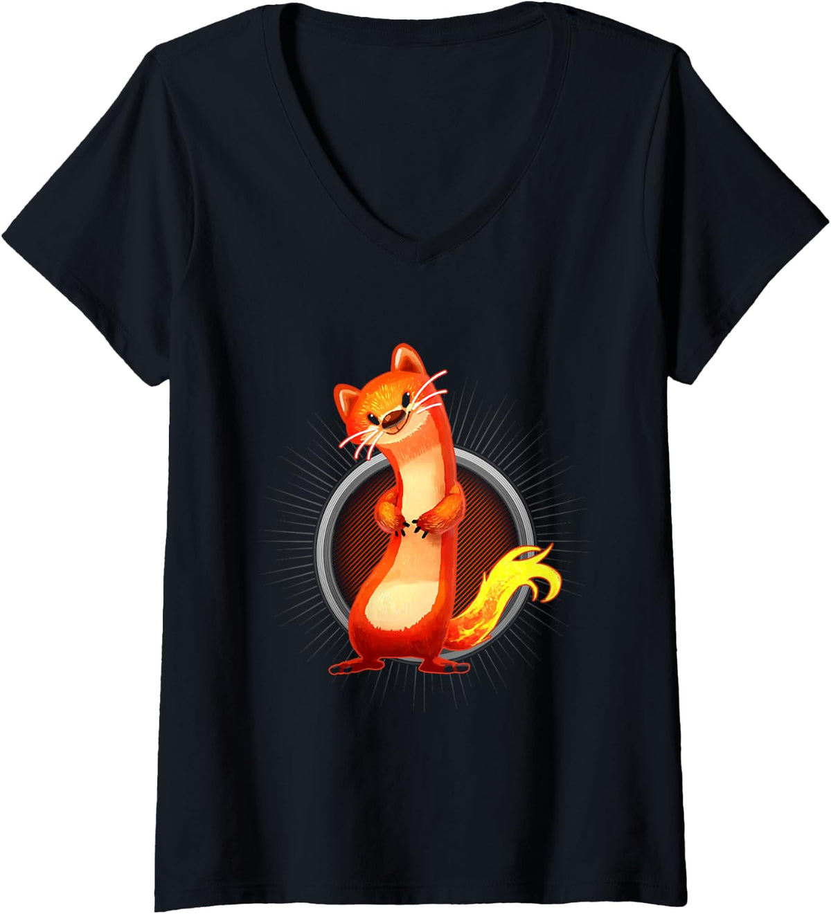 Women's Ferret Lover Fire Tail Ferret Owner Graphic V-Neck T-Shirt - Black