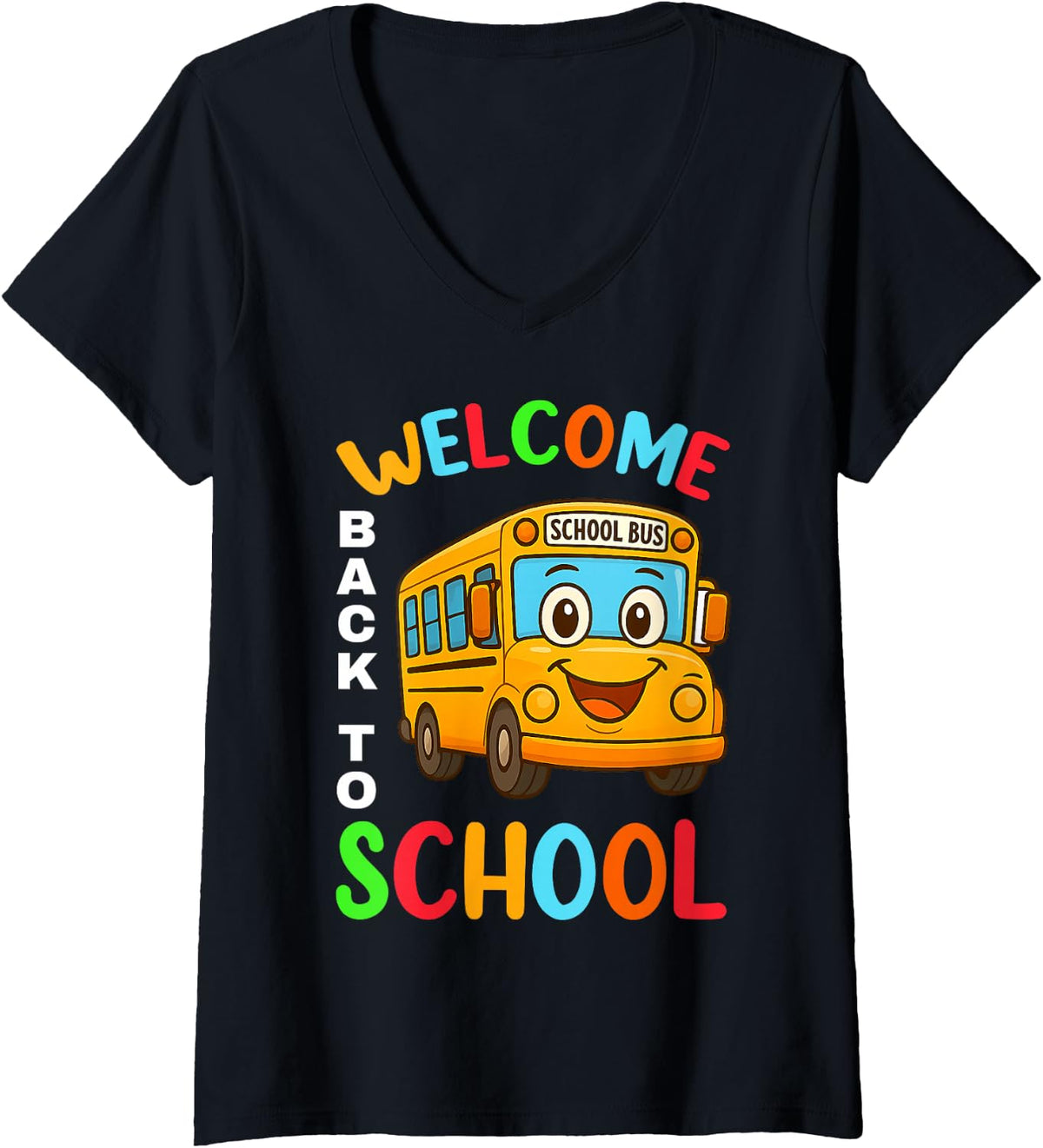 Women's Welcome Back to School Funny School Bus Driver Boys Kids Men V-Neck T-Shirt - Black