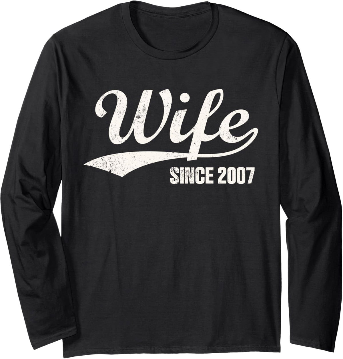 Retro Distressed Wife Since 2007 19th Wedding Anniversary Long Sleeve T-Shirt - Adult Unisex Black