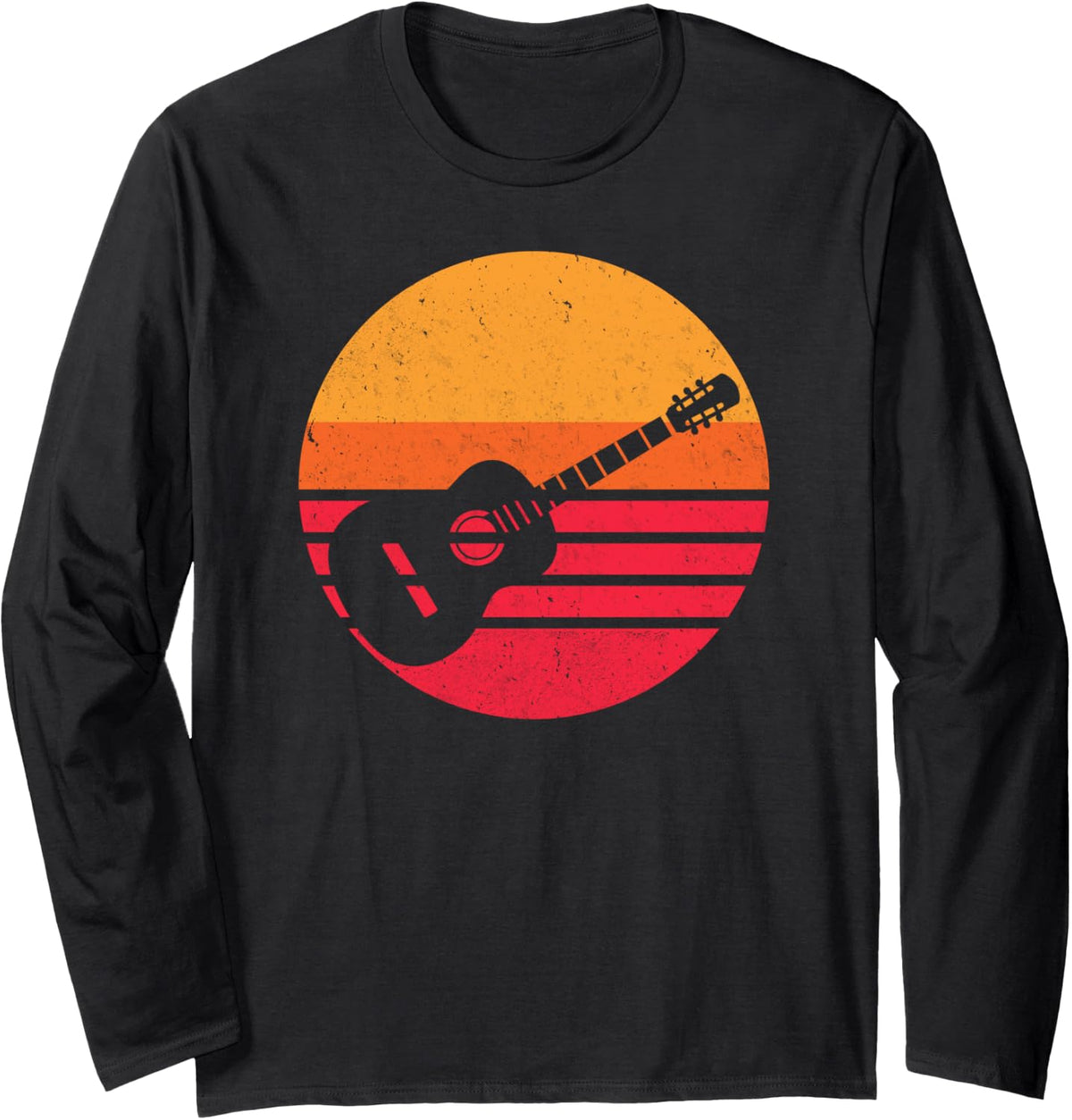 Classic Acoustic Guitar Retro Sunset Long Sleeve T-Shirt - Adult Unisex Black