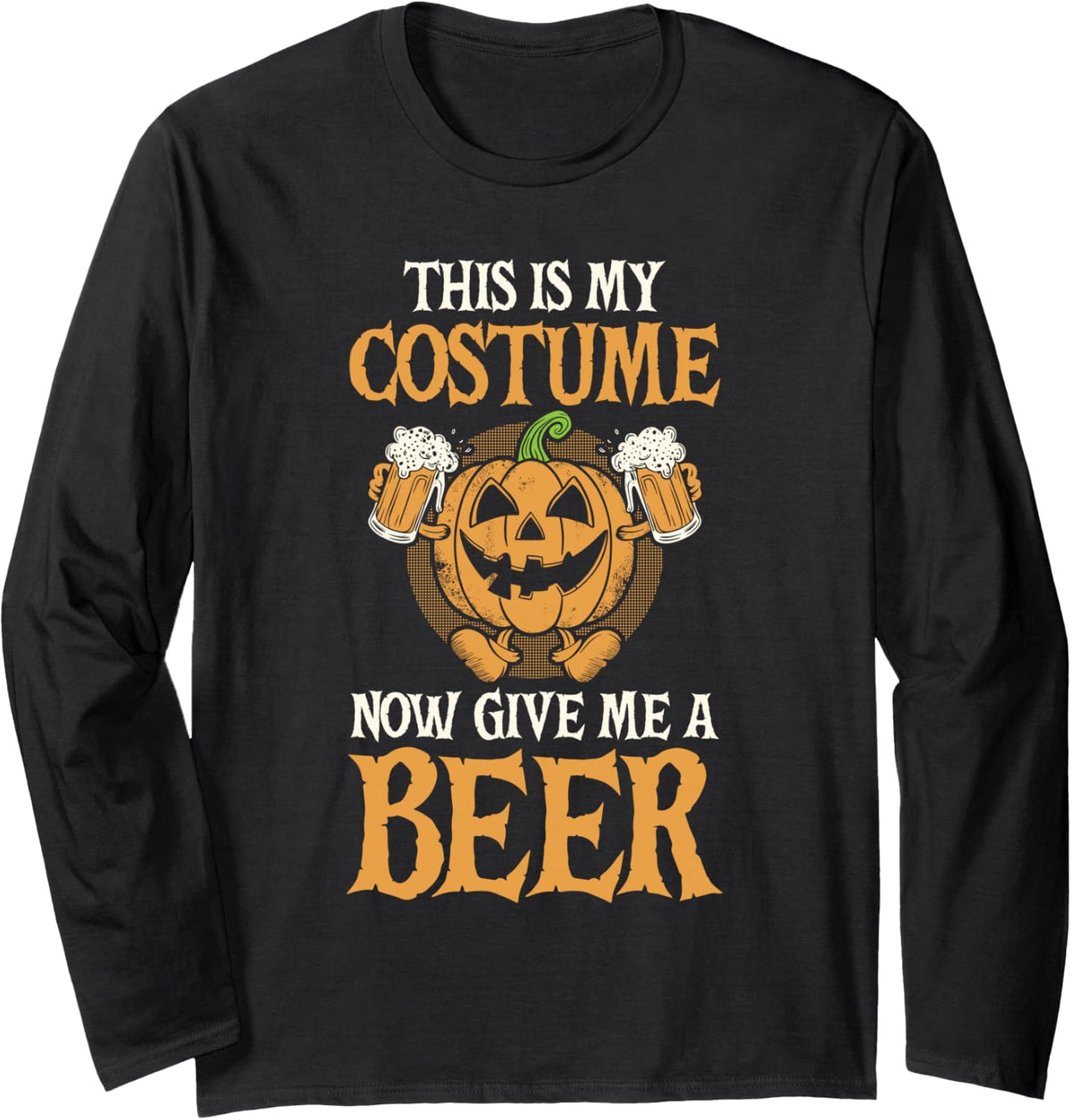 Pumpkin Halloween Trick or Treat Beer Long Sleeve T-Shirt - Adult Unisex Black