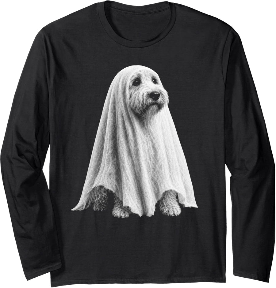 Doodle Halloween Dog Lover Spooky Doodle Ghost Scary Long Sleeve T-Shirt - Adult Unisex Black