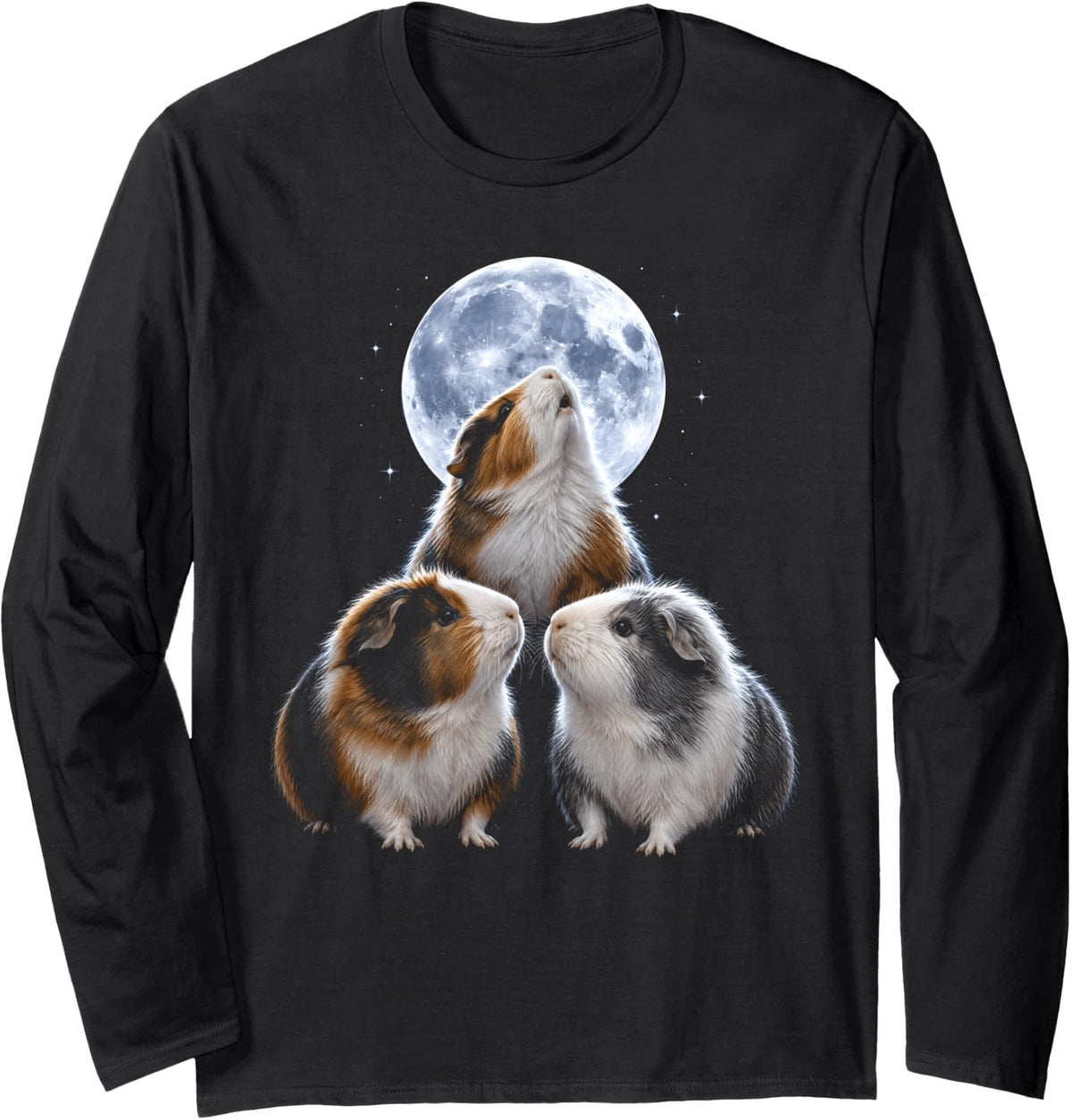 Three Guinea Pigs Howl At The Moon Cavy Lover Long Sleeve T-Shirt - Adult Unisex Black
