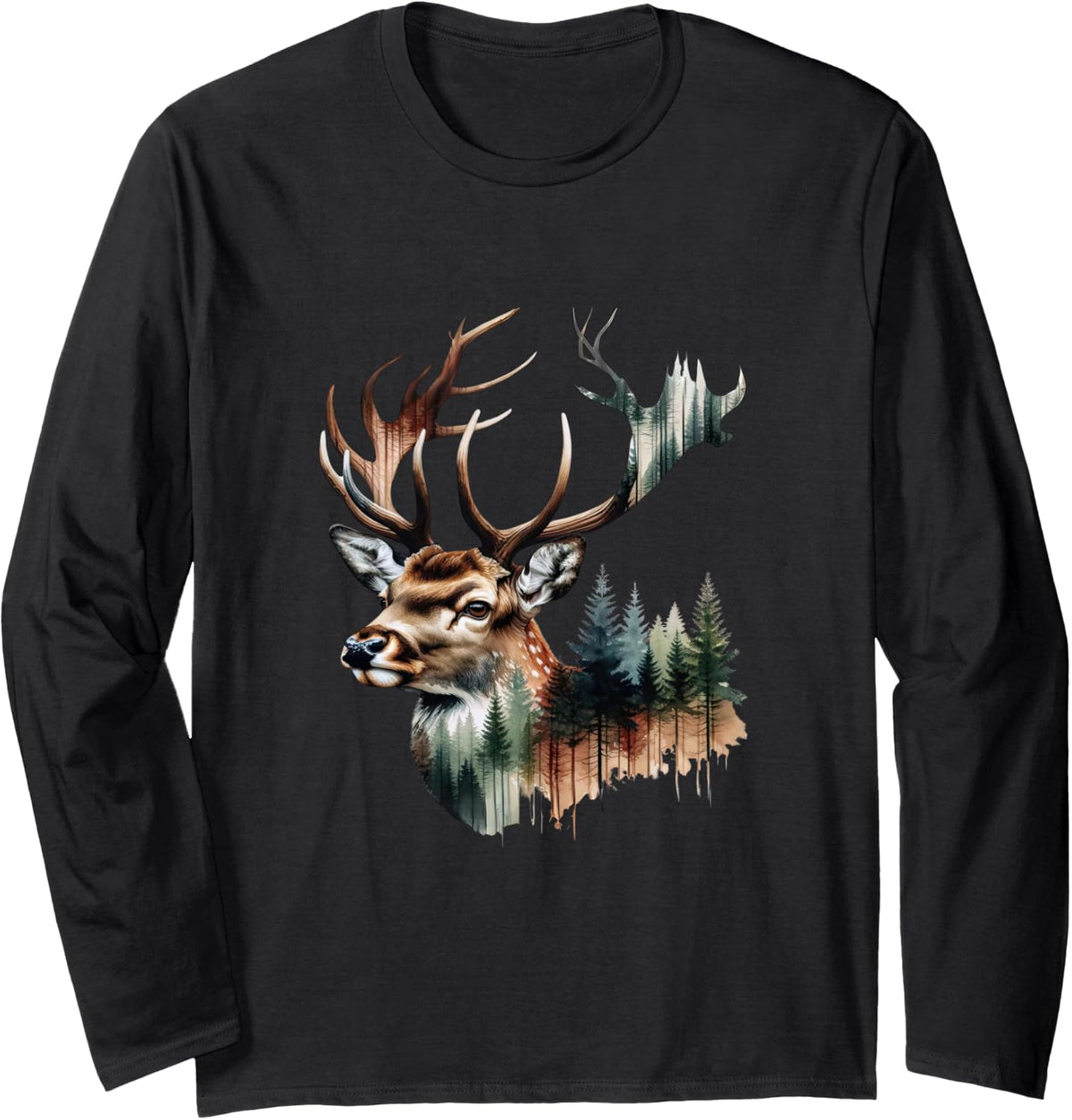 Forest Deer Hunting Dad Wildlife Nature Whitetail Hunter Long Sleeve T-Shirt - Adult Unisex Black