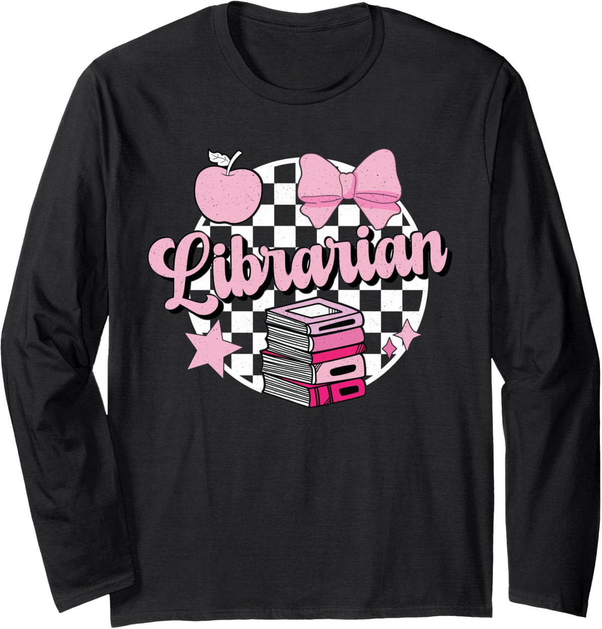 Checkered Librarian Appreciation Back to School Bookworm Long Sleeve T-Shirt - Adult Unisex Black