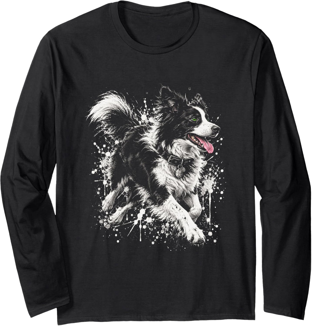 Punk Dog Funny Mohawk Border Collie Rock Grunge Long Sleeve T-Shirt - Adult Unisex Black